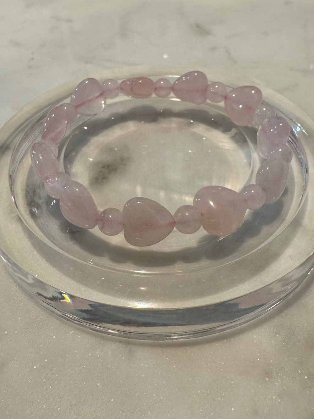 Delicate Madagascar Heart Shaped bead Rose Quartz Stretch Bracelet - Pink